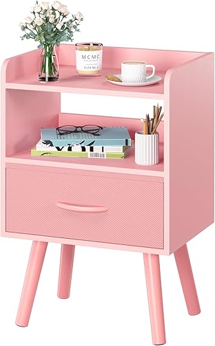 Miniatura 9 de Yoobure - Mesita de noche con cajón de tela, moderno soporte de noche, mesas de cabecera, mesitas de noche de mediados de siglo con estante de