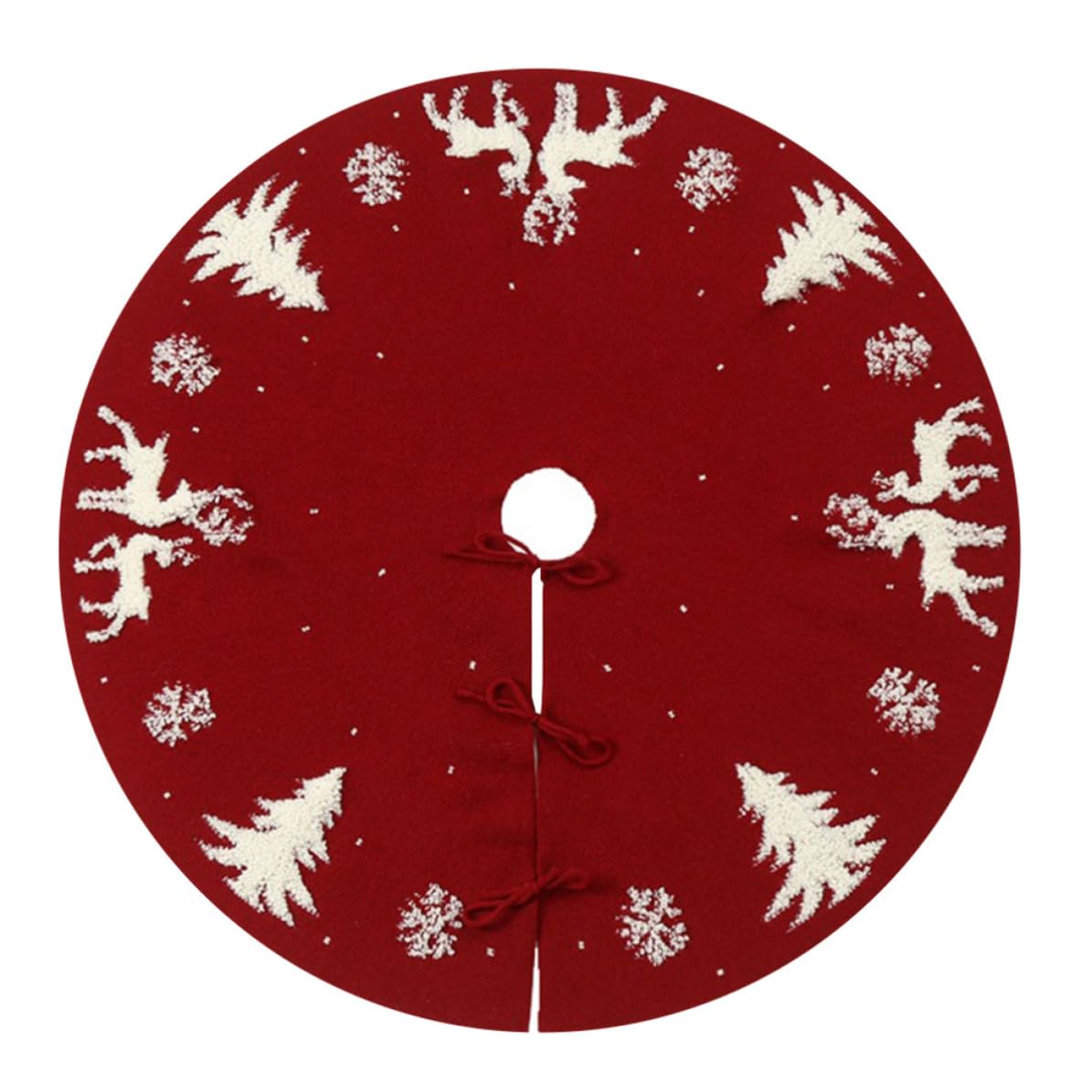 VICASKY Jupe de Sapin de Noël Tricotée en Fibres Acryliques Rouge Motif 3D Renne pour Décoration Festive et Couverture de Base d'arbre à Placer Sapin