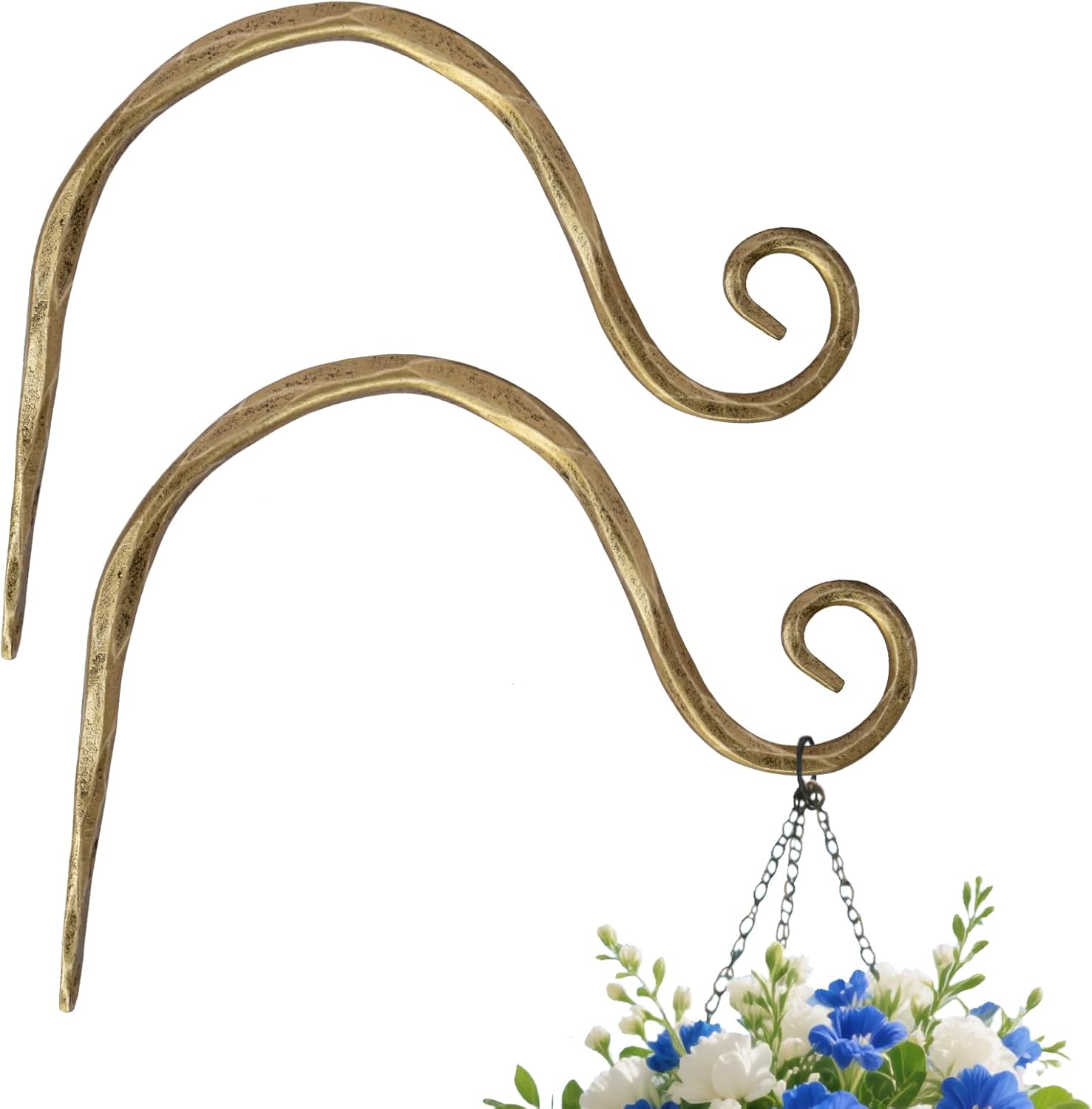 BEGINS Plant Hangers Outdoor Wrought Iron Metal Hanger Hook 2 Pack 8 inch Wall Bracket Hooks for Flower Pots, Wind Chimes, Solar Lanterns, Garden Decor