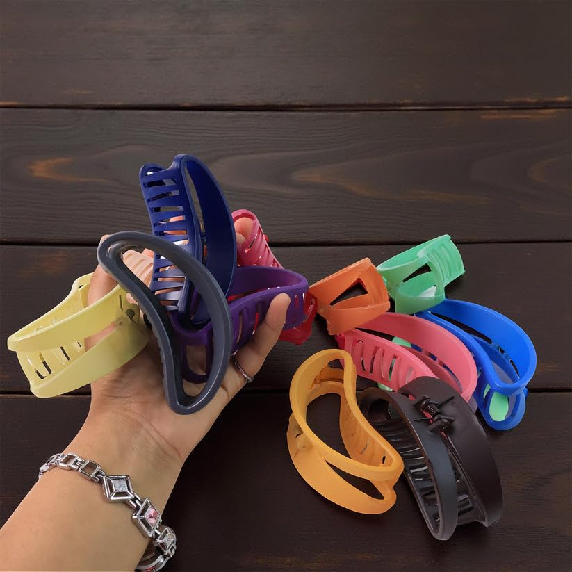 Image of Matte Plastic Hair Clamp Grip for Women and Womens, Strong Hold Hair Barrette Claw Clip for Daily Hair Styling, Assorted Colors, Pack of 12 Pieces