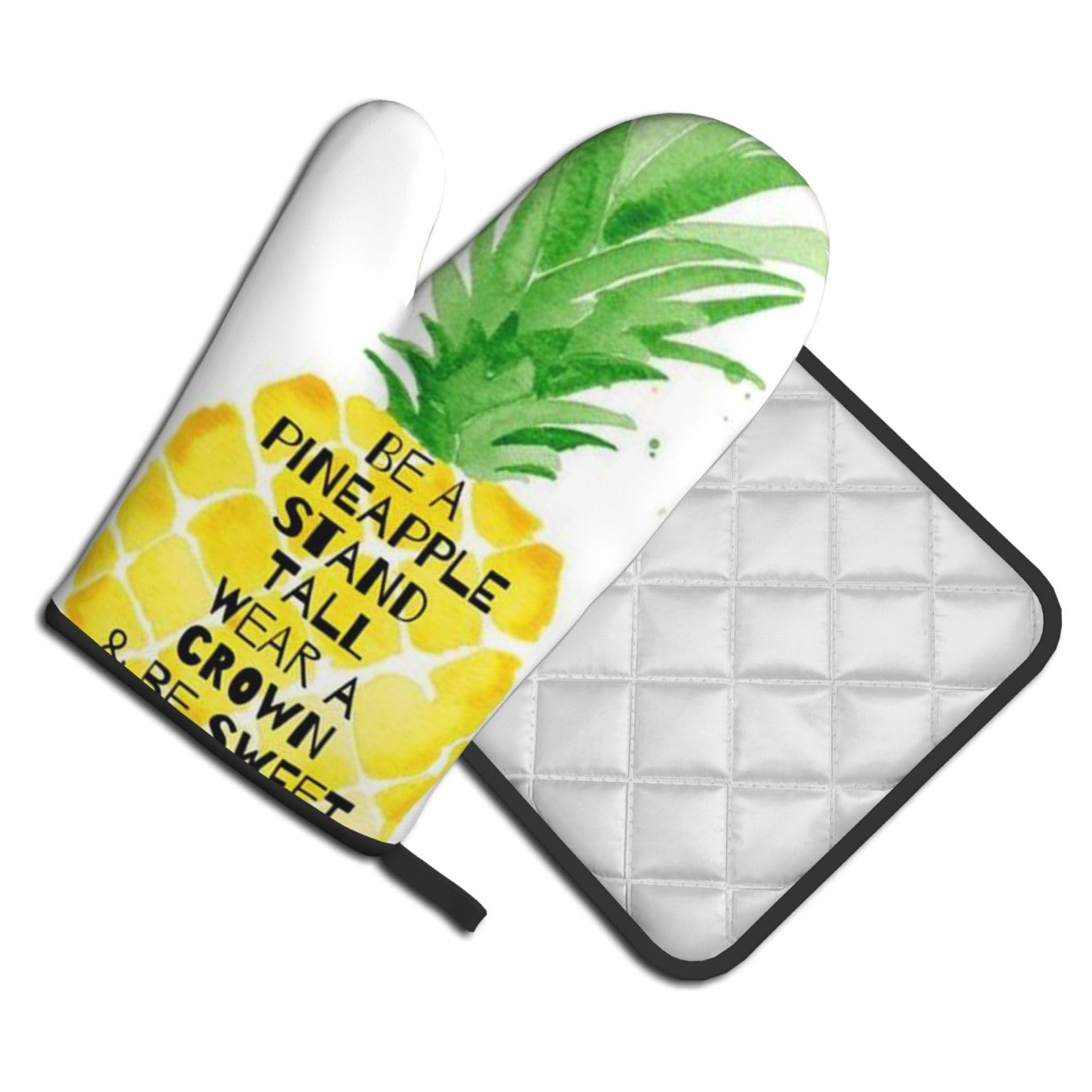 Oven Mitts and Pot Holders Set of 2 Pcs, Be a pineapple Printed Heat Resistant Kitchen Gloves Potholders for Cooking Baking Grilling