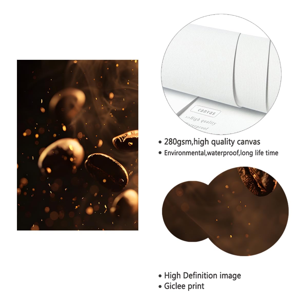 Via Vela Wall Painting Canvas Beads Coffee Modern Theme Wall Print Brown Pictures Kitchen Poster Painting For Living Room Home Decor 75x100cm Inner Frame