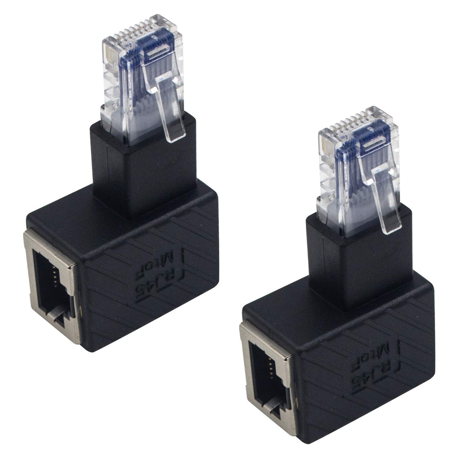 Lot 2 Adaptateurs Ethernet RJ45 Cat5 Cat5e Coudés 90° Haut Et Bas - Mâle Vers Femelle