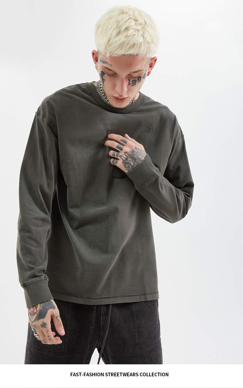 BaronHong Męski bawełniany t-shirt z długim rękawem