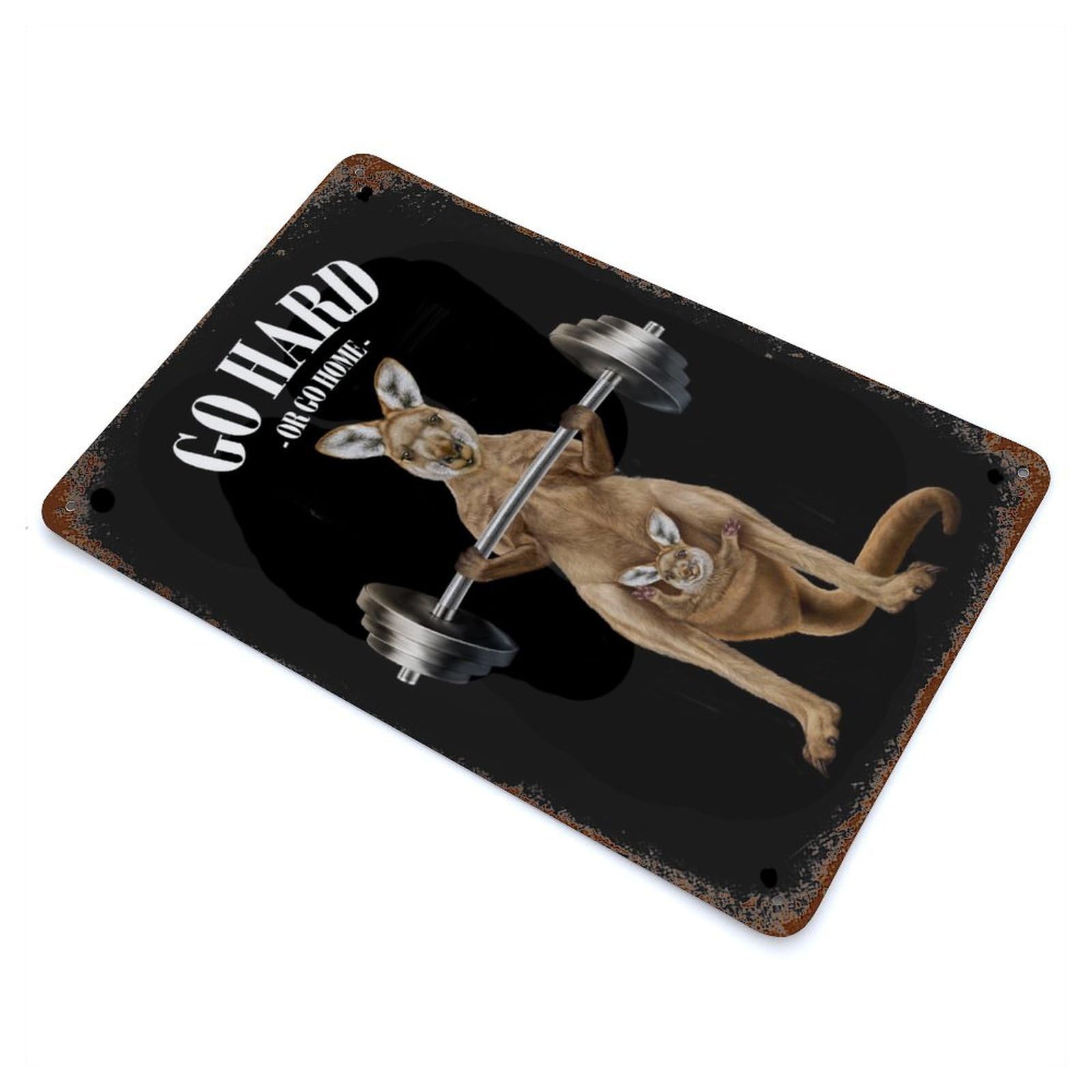 Kangaroo Weightlifting Rusty Metal Tin Sign 11.8"x7.9", Ideal for Farmhouse, Kitchen And Entryway Decor