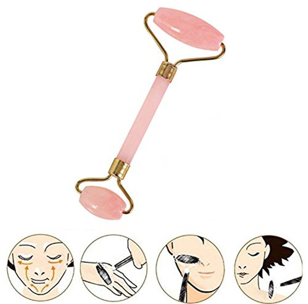 Masajeador de doble rodillo de cuarzo para rostro, antienvejecimiento, para rostro, gemas 100 % naturales con herramienta de masaje para raspar gua, rejuvenecimiento de la piel del