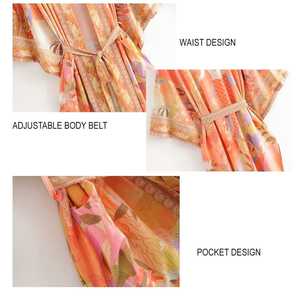 Peignoir de Plage Poncho de Bain d'été pour Femmes, Femmes Spa Longues Robes de Bain Kimono Serviette Robe de Chambre Plage avec Poches