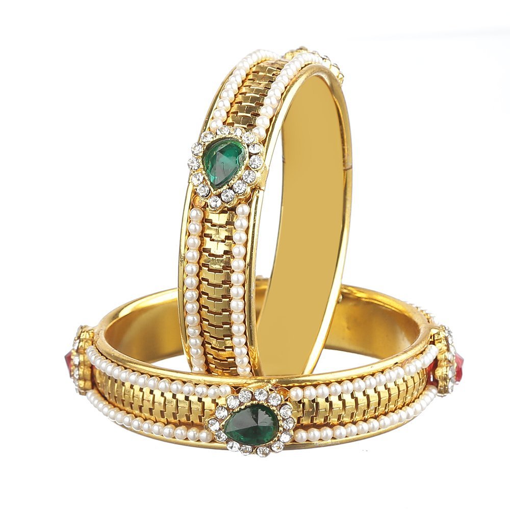 ZENEME Bangle Gold Plated Hand Crafted Australian Diamond and Pearl Bangle Jewellery For Girl and Women (2.6) (B01GOESU5C) Amazon Price History, Amazon Price Tracker
