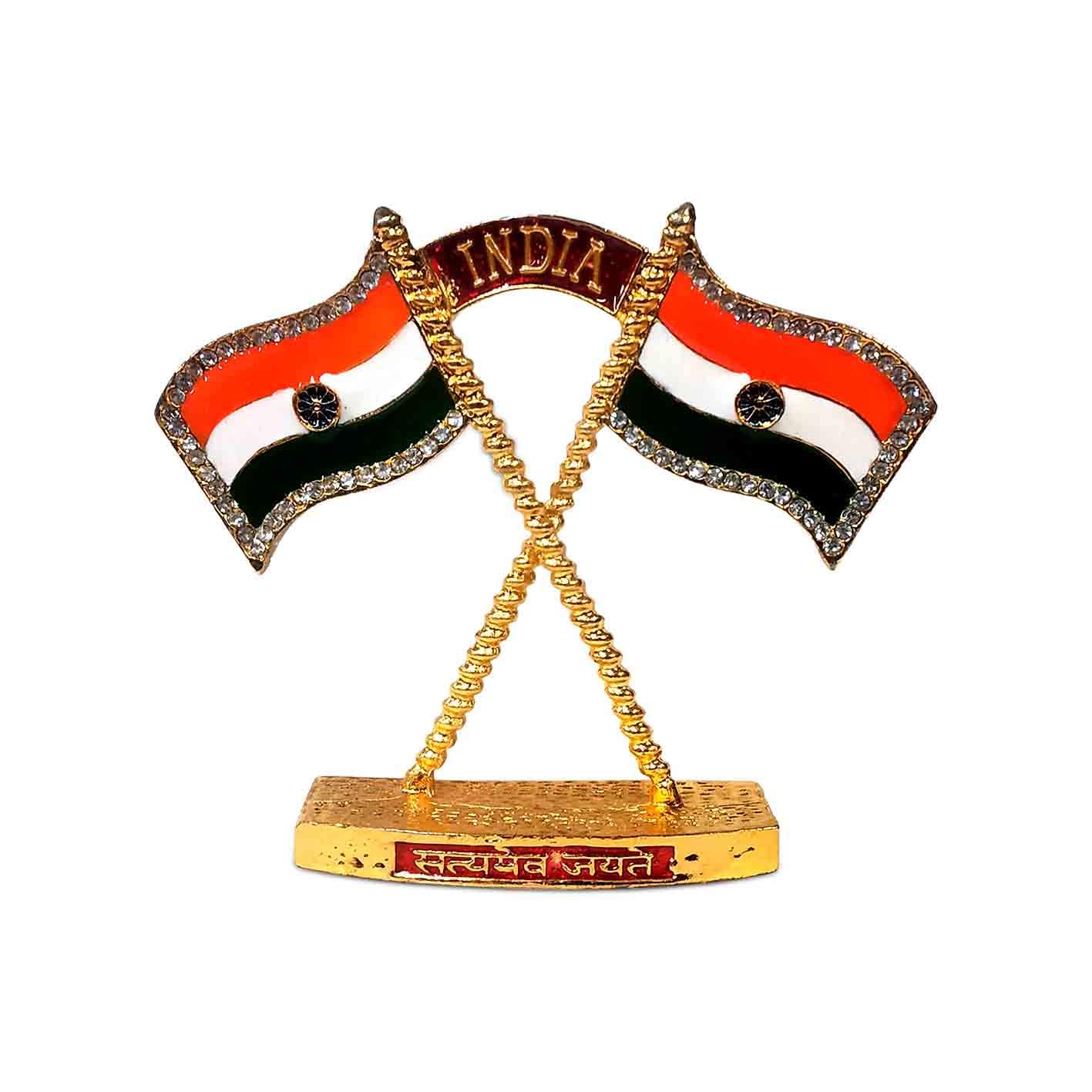 Uniqon Hindustan Tiranga National Indian Flag Double Sided Cross Design Small Size Stand for Car Dashboard, Home & Office Table Decorations-picture-22