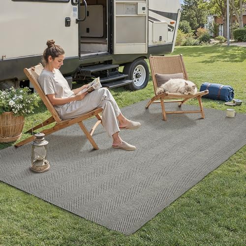 Outdoor Teppich Wohnzimmer 300x400cm Outdoorteppich Wetterfest Balkon Grau Teppiche Jute Optik rutschfest Waschbarer Indoor Groß Carpet Garten Esszim
