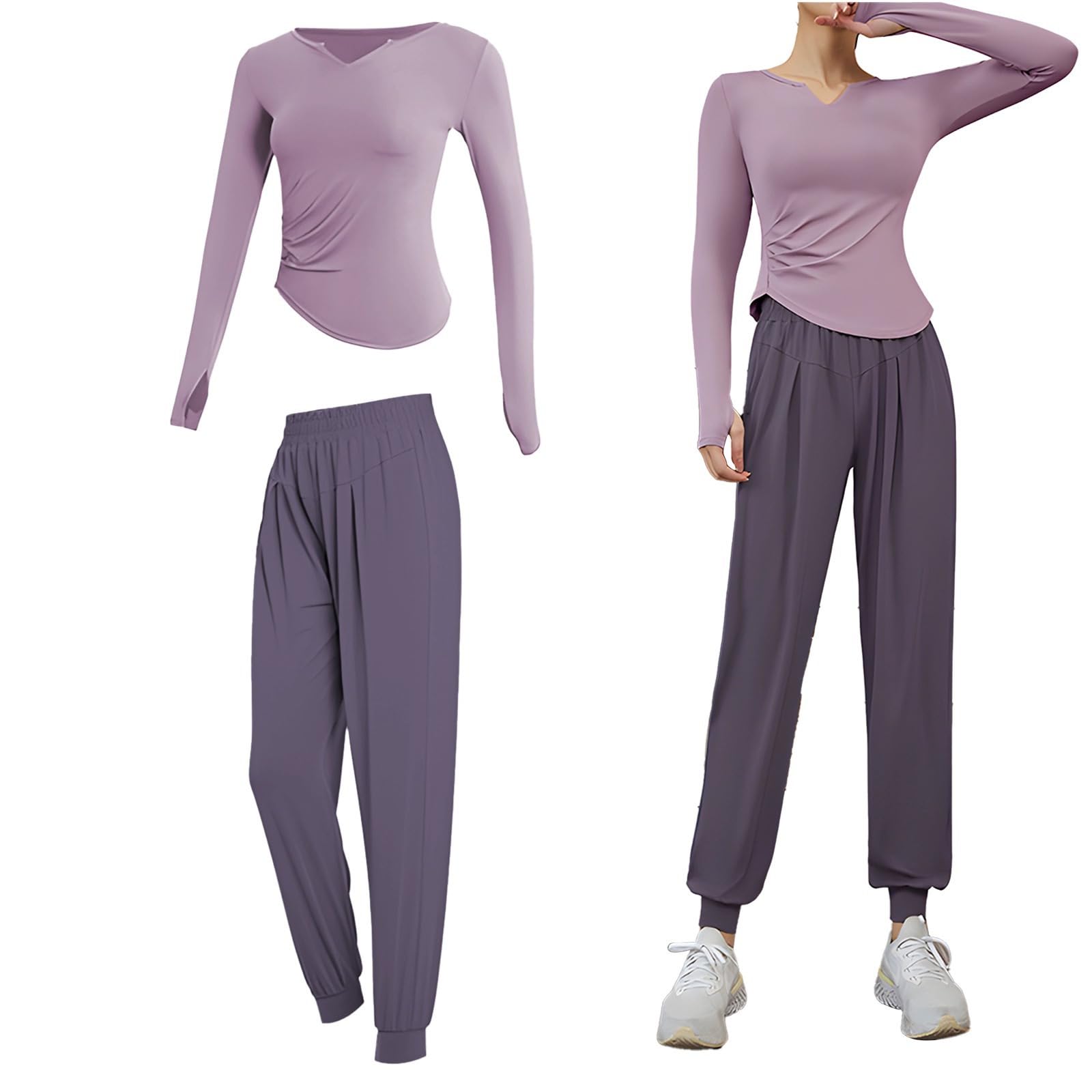 Completo da pilates nero da donna, set da 2 pezzi XXL con pantaloni jogger elastici in vita, morbido misto poliestere-spandex