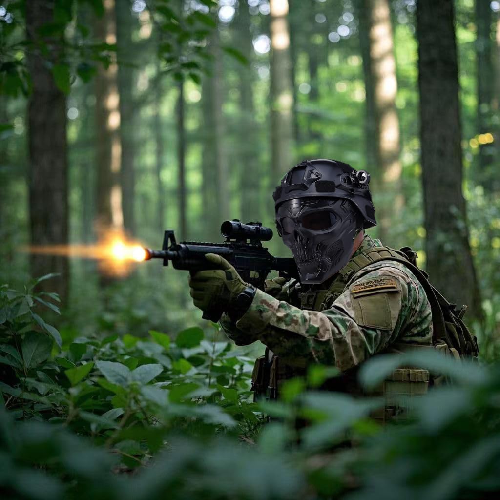 Airsoft Helmet and Mask, Tactical Full Face Skull Mask, Military Paintball Helmet with NVG Mount,and Side Rail - Complete Airsoft Gear