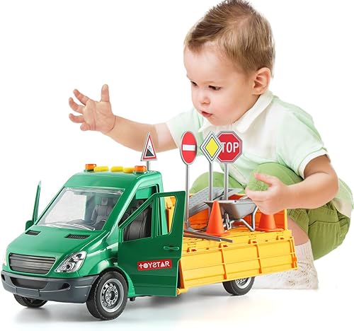 Camiones de transporte de señalización de carretera de 11 pulgadas, luces y sonidos, señales de autopista, remolques de ingeniería municipal para