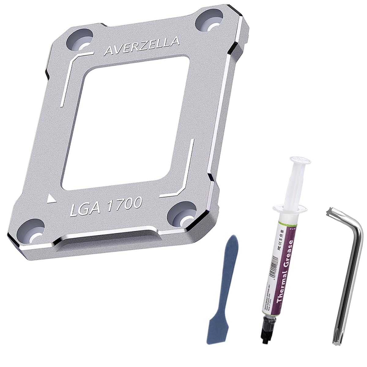 AVERZELLA Anti-Bending Contact Frame Retrofit Kit for Intel 12th/13th/14th Gen CPUs, CNC Aluminum CPU Buckle, Compatible with LGA 1700 Socket Motherboards (with 2g 5.15W/MK CPU Thermal) (Silvery)