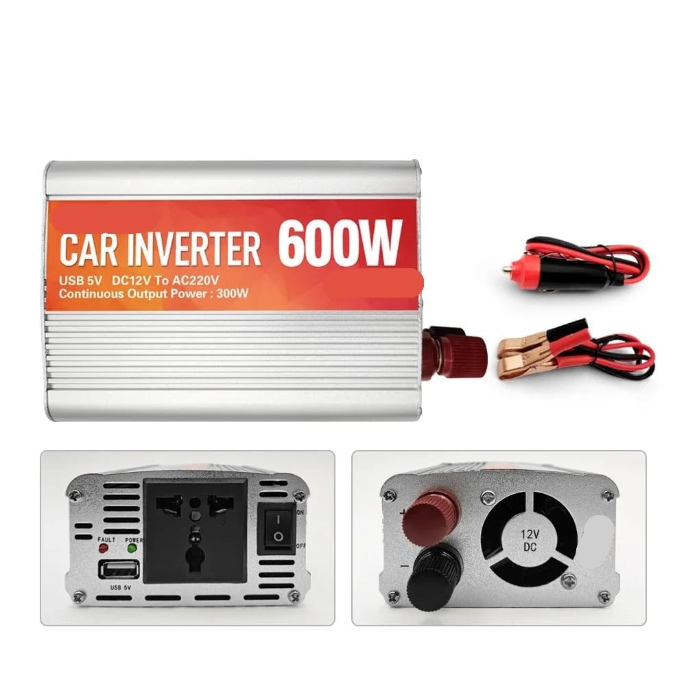 Inversor de Corriente, Inversor de Corriente alterna for Coche de 12 V, 200 W a 1000 W, con Cargador de Onda sinusoidal USB de 5 V.(600)