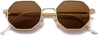 PORADAY Square Sunglasses for Women Men Retro Octagon Metal Sun Glasses Vintage Polygon Shades