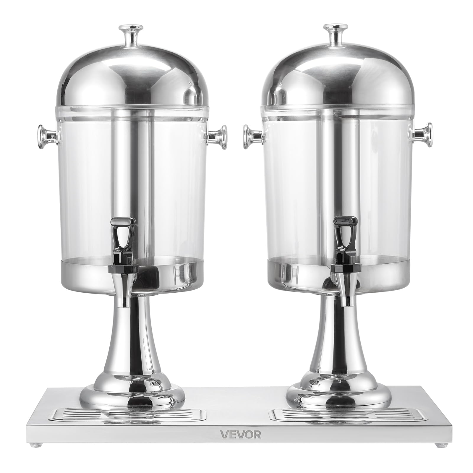 VEVOR Distributeur de Boissons Capacité 2x 8 L, Fontaine à Eau en Acier Inoxydable et Plastique, avec Robinet, Compartiment à Glace et Plateau, Distribution de Jus Limonade Thé Glacé, Restaurant Café