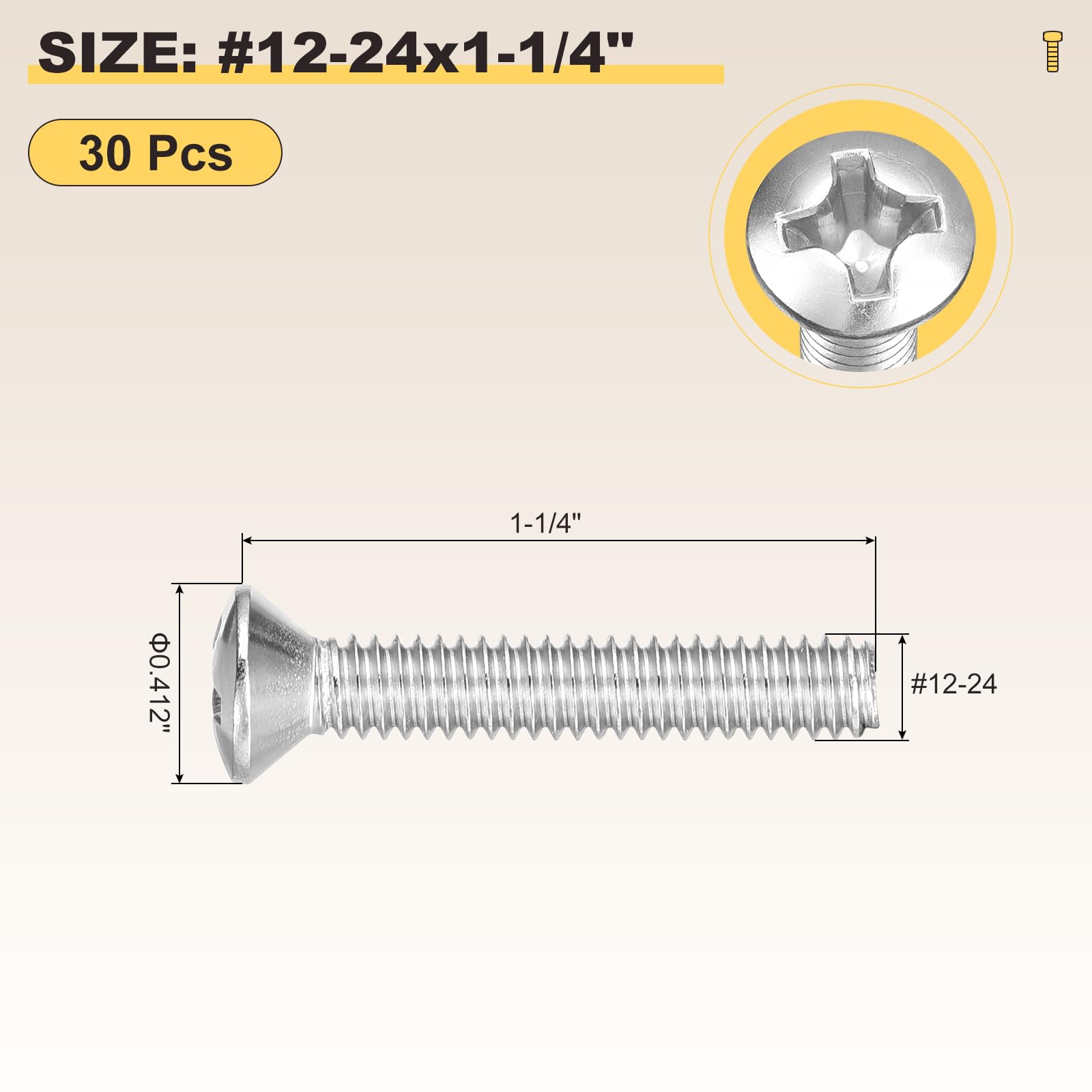METALLIXITY Phillips Cross Recessed Countersunk Head Screws Bolts (#12-24x1-1/4") 30Pcs - Image 2