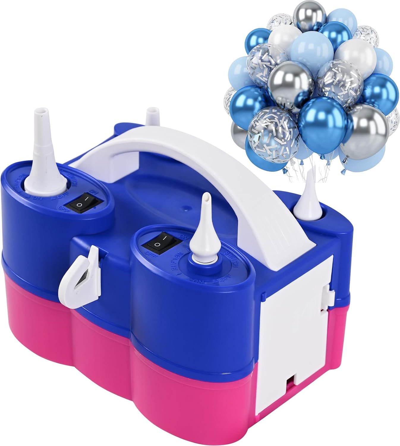 Metallic Blue Silver Balloon with Air Pump Electric Set, 3-in-1 Air Pump for Inflatables and Balloon Portable Balloon for Latex 260q Foil Balloon AC 110V Inflator Deflator for Pool Floats Air Mattress