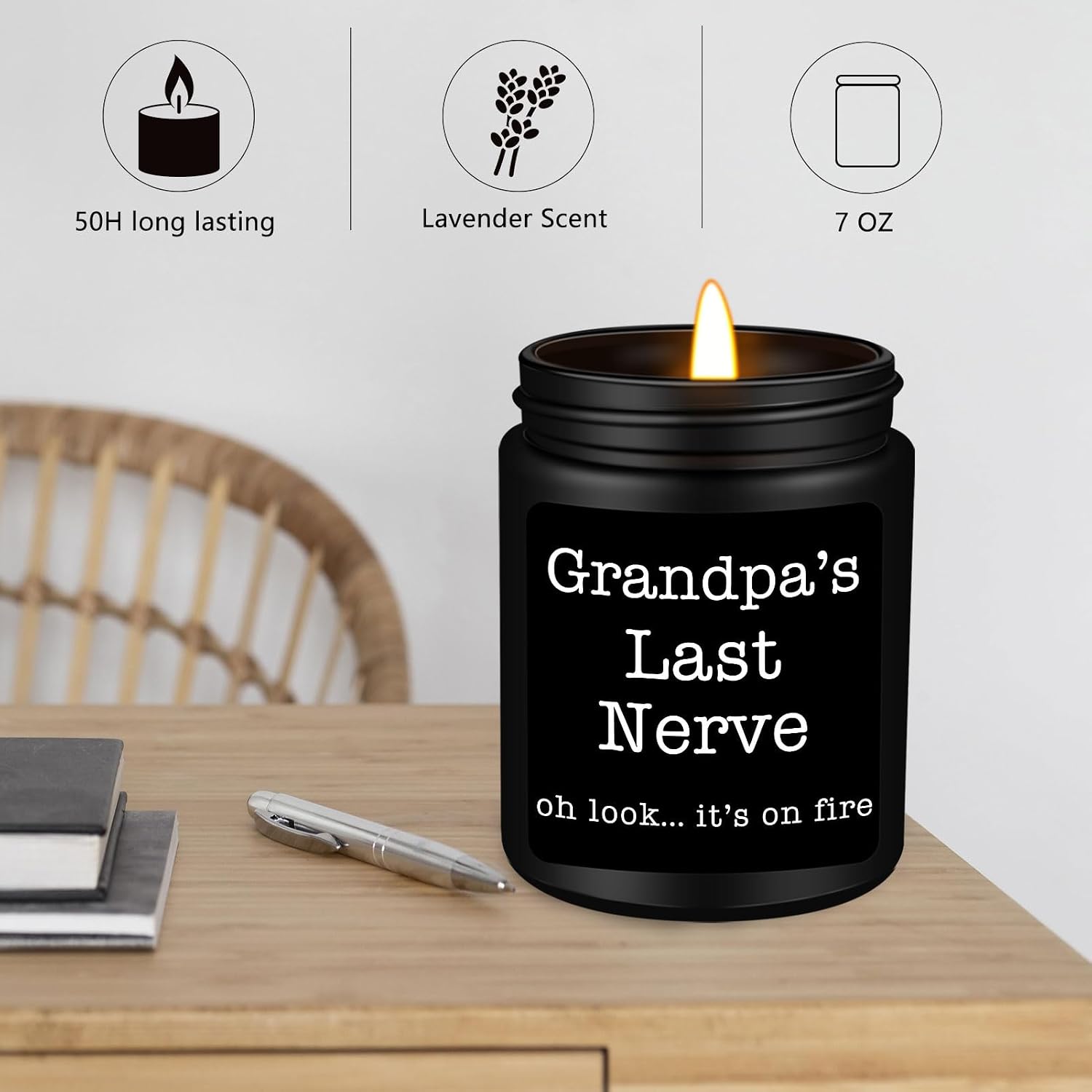 Homsolver Grandpa Gifts from Granddaughter Grandson, Unique Fathers Day, Birthday, Christmas, Retirement Candles, Grandpa’s Last Nerve Scented Candle