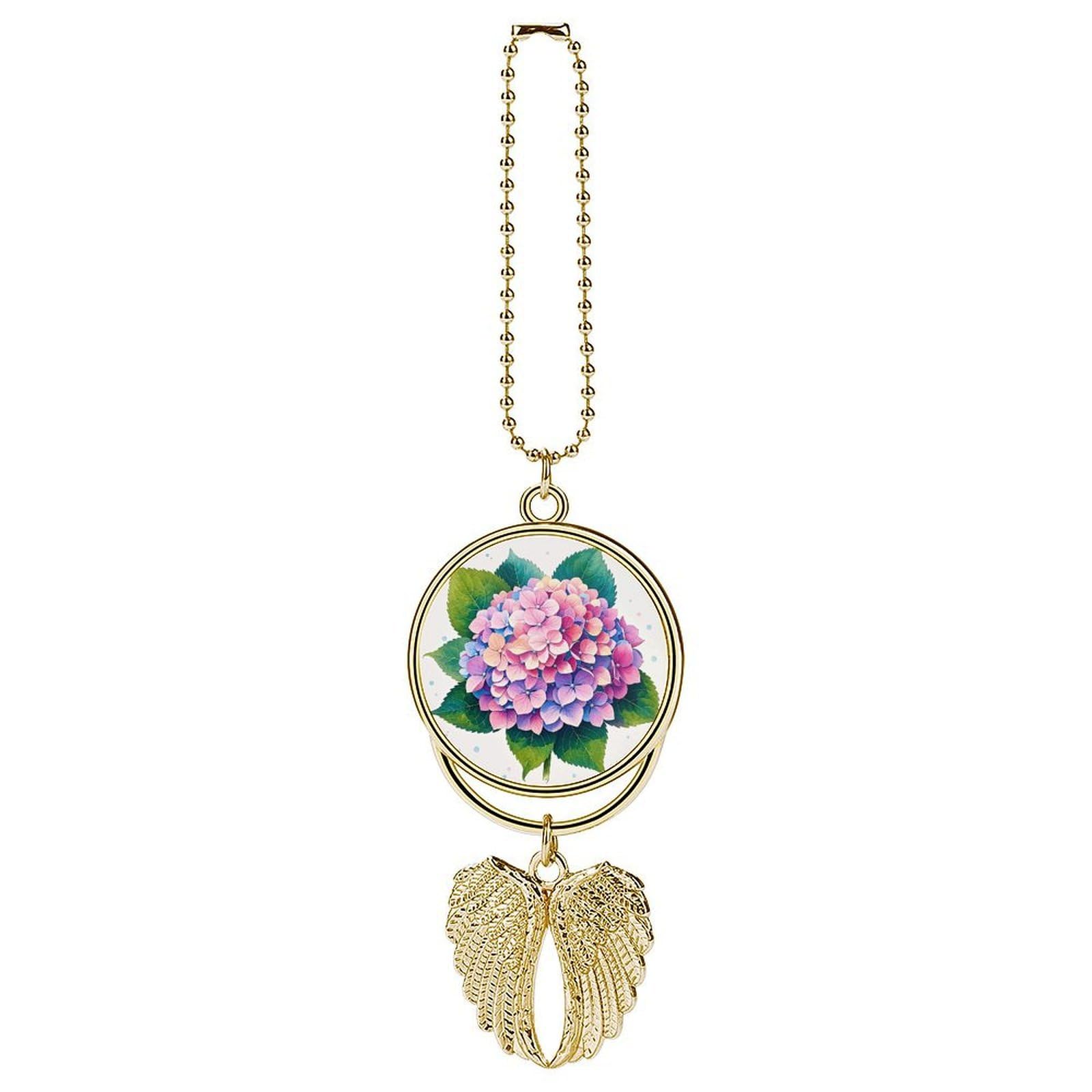 Watercolor Hydrangea Car Charm, Alloy Rear View Mirror Pendant, Bling Funny Car Hanging Ornament Gift for Women Men, Car Pendant Lucky Auto Interior Decoration Accessories Golden-Style
