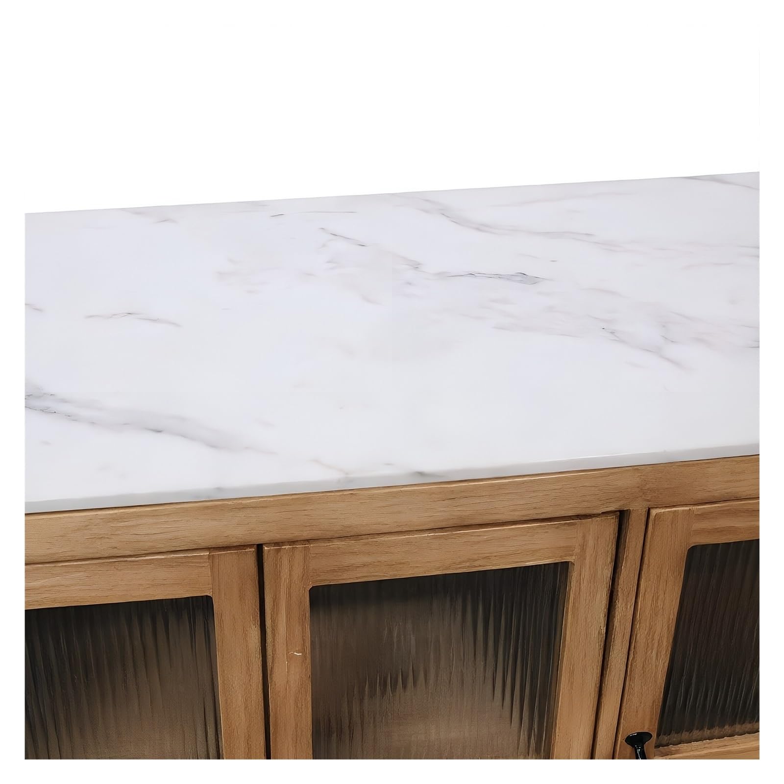 Carro de Cocina Isla de Cocina de Madera con Puertas de Vidrio Estriado Aparador Buffet con Tapa de Piedra sinterizada