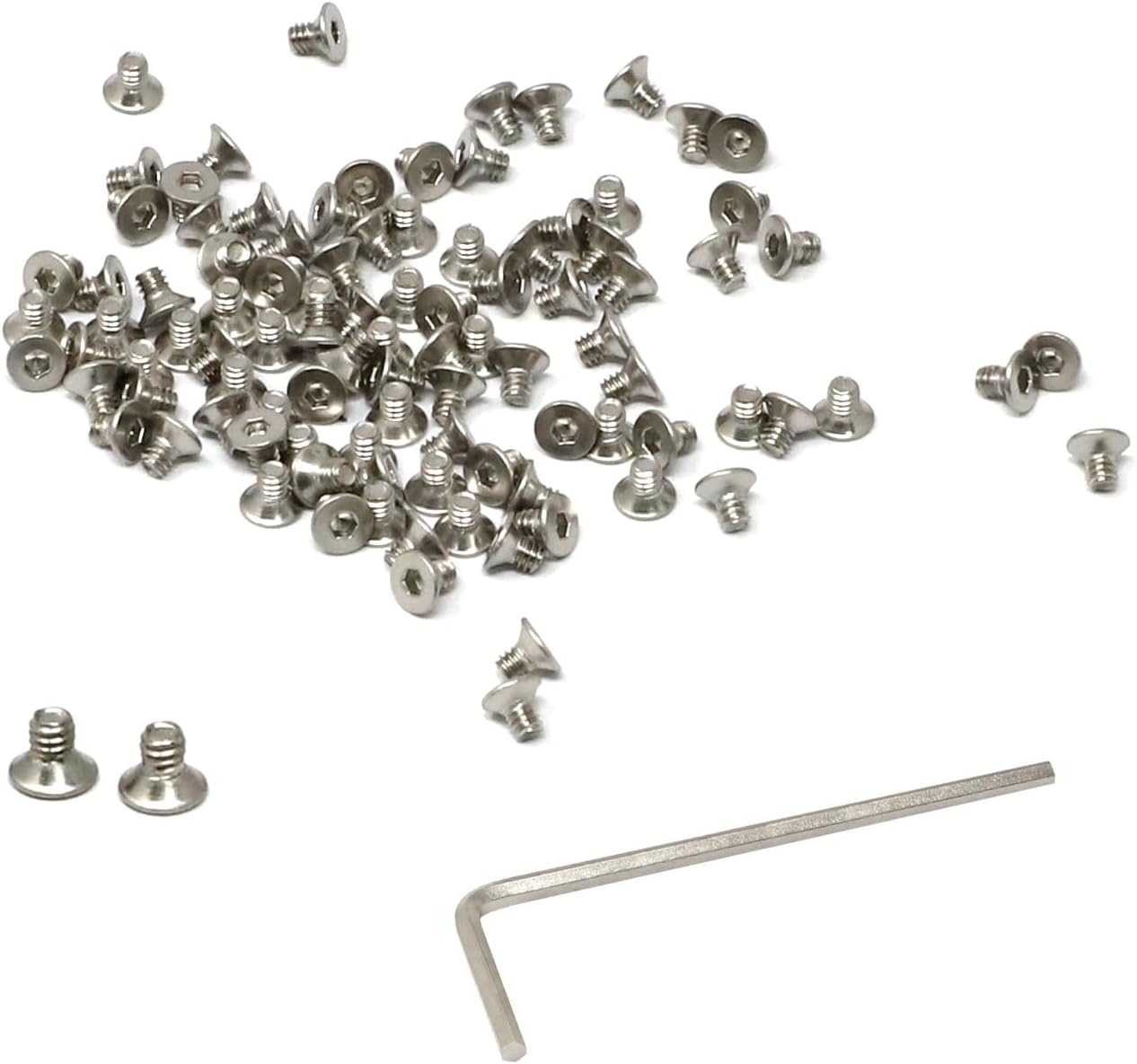 iexcell 100 Pcs M2 x 3mm Thread Pitch 0.4 mm Stainless Steel 304 Hex Socket Flat Head Cap Screws Bolts Kit