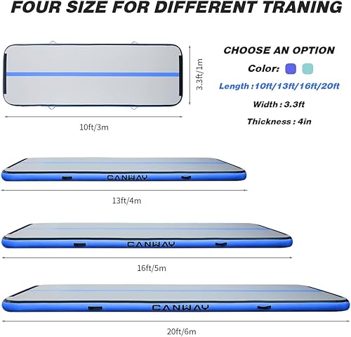 Miniatura 2 de CANWAY Air Tumble Track - Colchoneta inflable de gimnasia de 10, 13, 16, 20 pies, con bomba de aire eléctrica para el hogar, al aire libre,