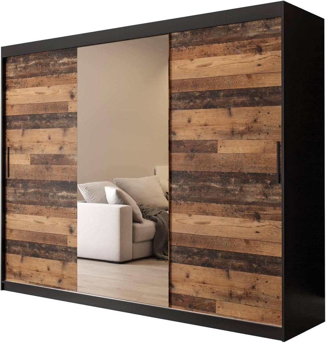 KRYSPOL Schiebetürenschrank Old Style T1 250 cm Kleiderschrank mit Spiegel Einlegeboden Schlafzimmer- Wohnzimmerschrank Schiebetüren Modern Design (Schubladen: 0)