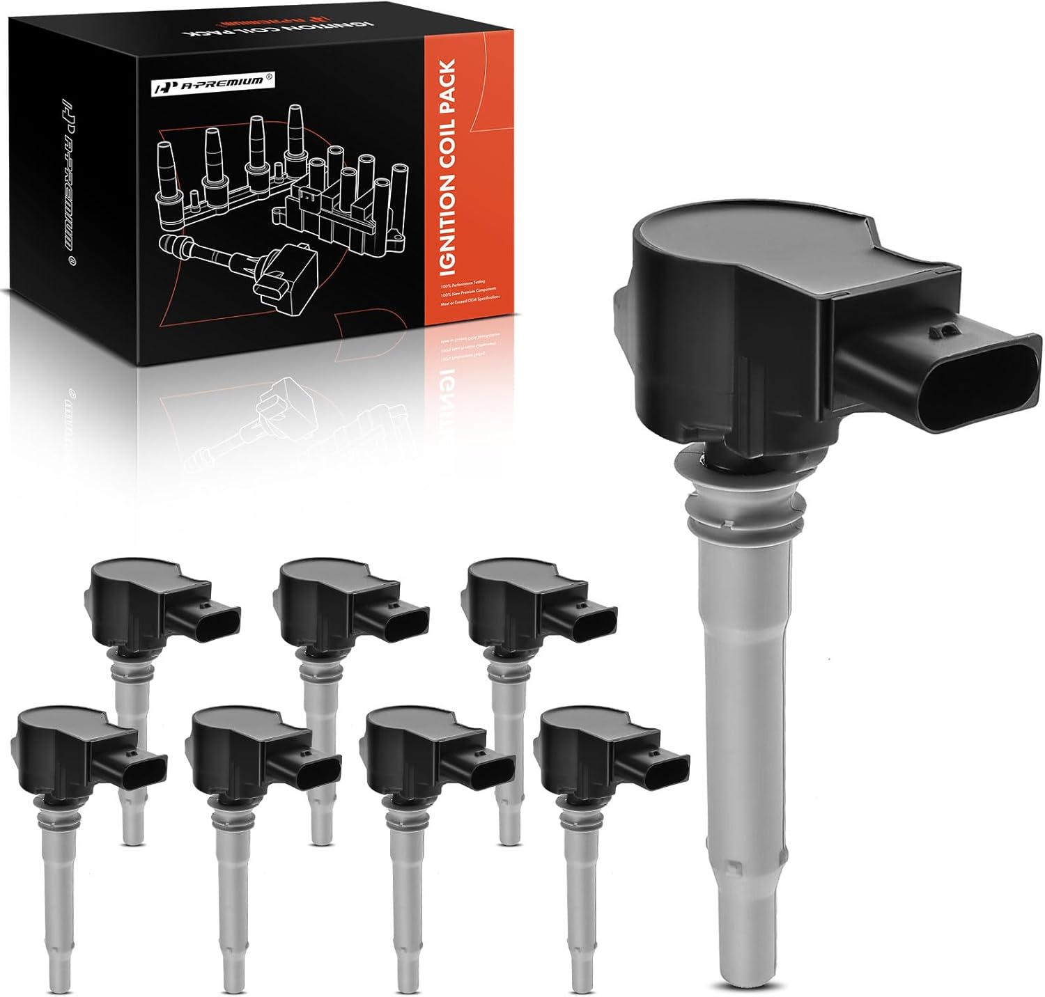 A-Premium Engine Ignition Coil Pack Compatible with Mercedes-Benz C63 CL63 CLK63 CLS63 E63 R63 S63 SL63 SLS ML63 AMG & More, 6.0L 6.3L, 8-PC Set