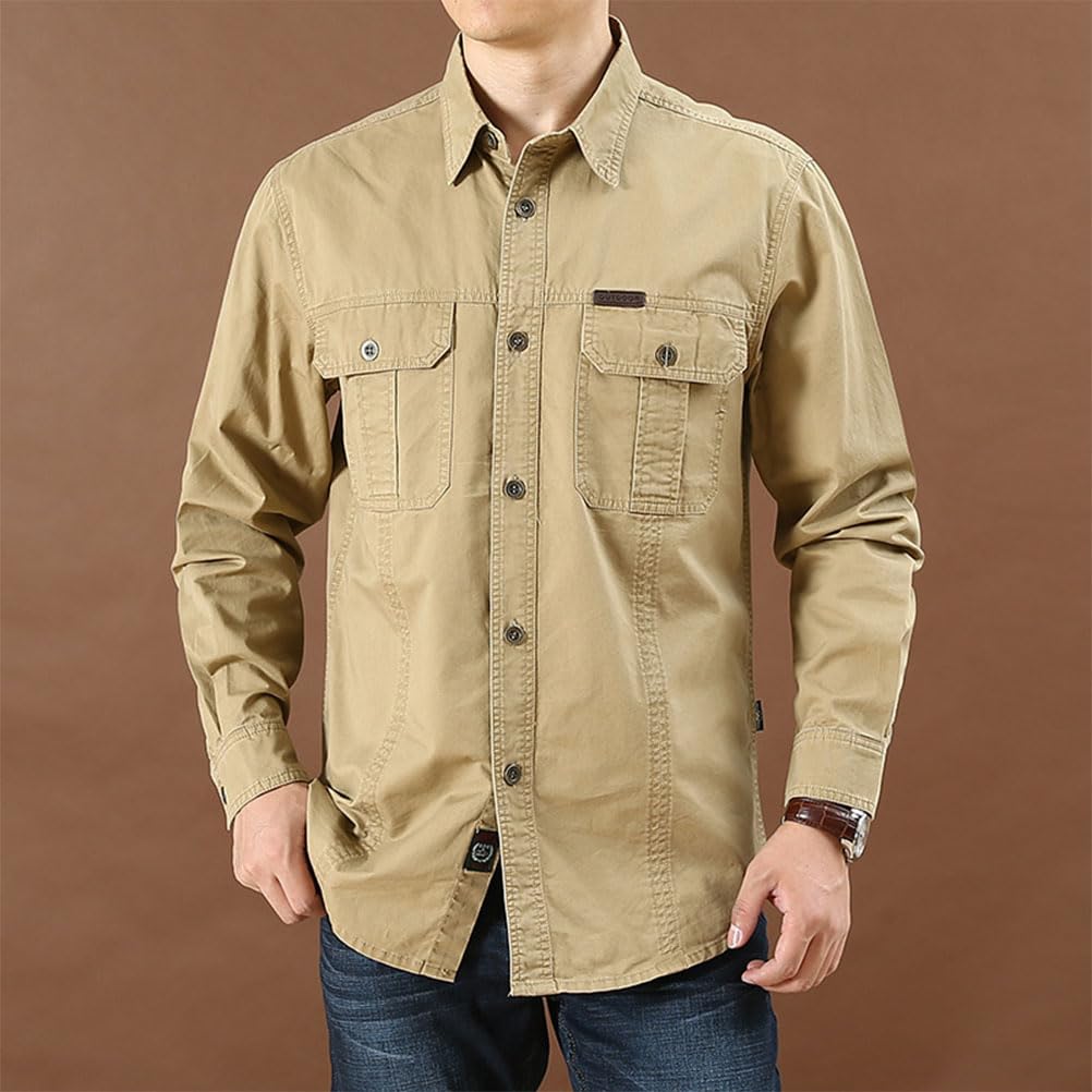Chemise de Randonnée Homme Manches Longues Respirable Chemisier Safari d'extérieur Vintage pour Pêche, Trekking, Tactique Décontractée