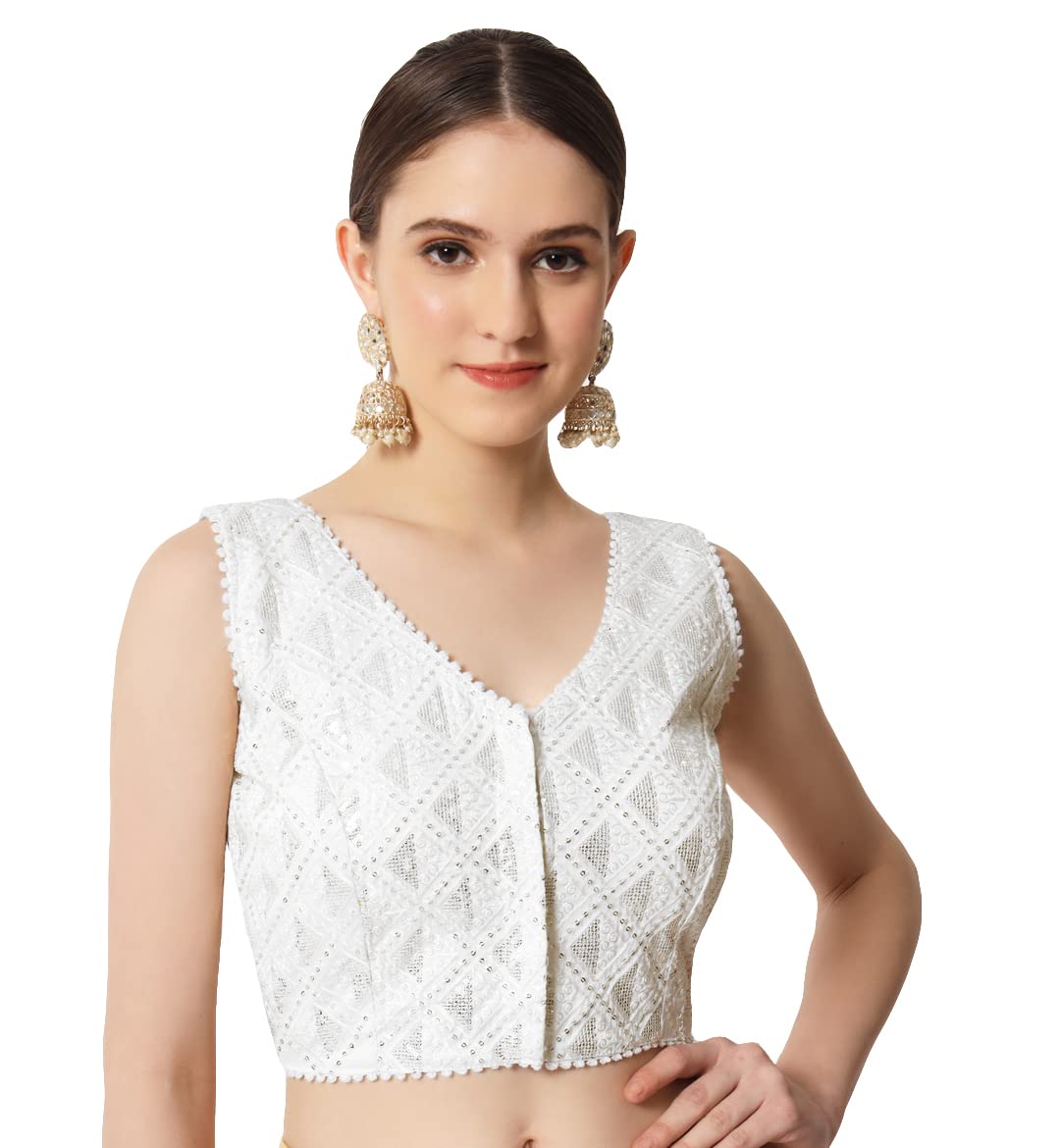 Womens Readymade Fancy Embroidery with Sequins Work Sleeveless Solid Saree Blouse(Pragya)-image-43