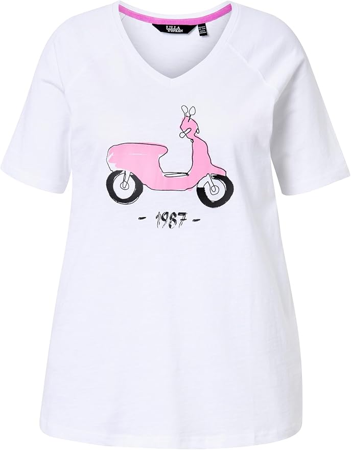 Ulla Popken Maglietta Donna Con Stampa Vespa - Manica Raglan - Taglie Forti - Casual Chic