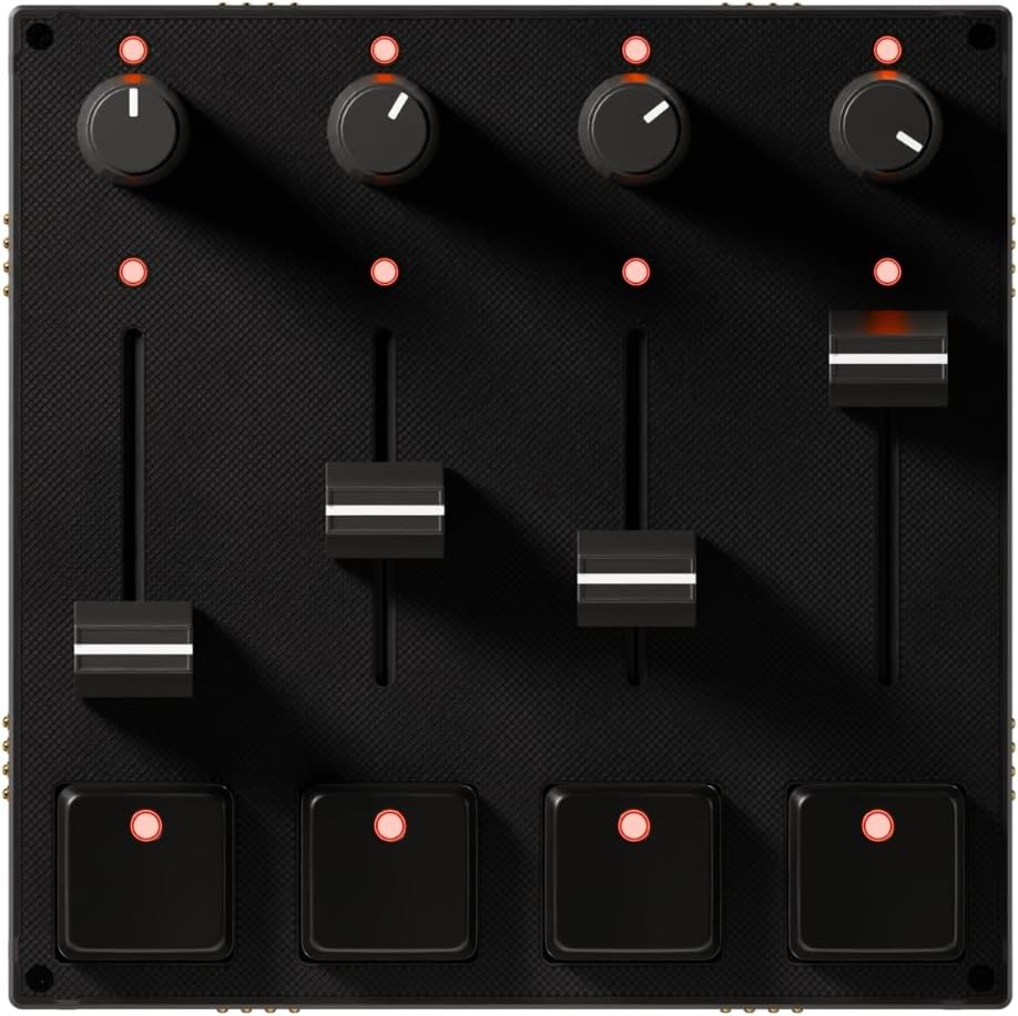 Grid PBF4 Modular MIDI Controller – 4 Faders, 4 Knobs & 4 Gateron Hall Effect Switch Buttons – Programmable USB-C Macro Pad for Music, Video Editing & Streaming – Mac, PC & Linux