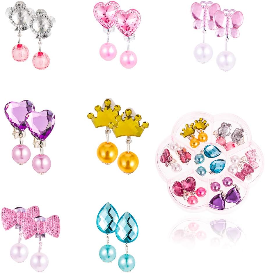 angelikashalala 7 pairs Clip on Earrings Girls without Pierced Earrings Pearl Drop Ear Clip Dress Up Accessories