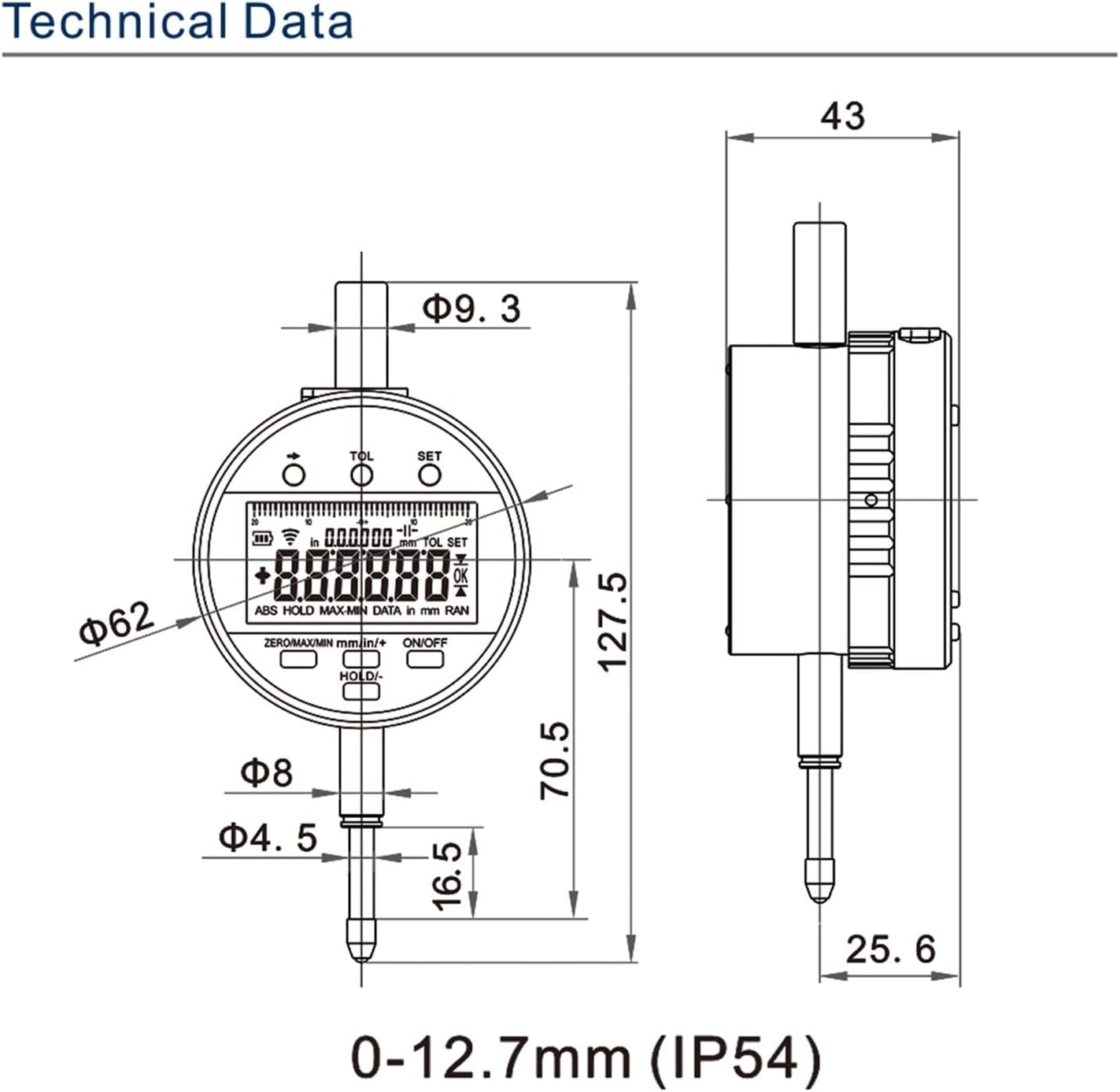 ダイヤルゲージ 電子デジタルダイヤルインジケーター0 12 7 0 50 8mm 25 4 50 8 Color Size Small Mm高解像度1mインチ メートル換算変換インジケーターゲージ 高精度測定範囲付き 高い素材 25 4
