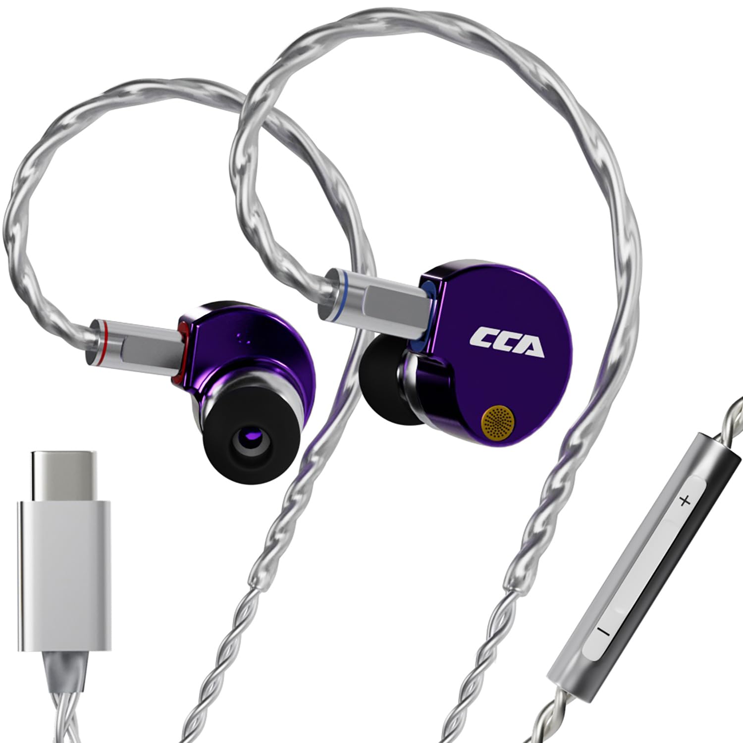CCA Phoenix - Cuffie in-ear ad alte prestazioni con doppio magnete LCP a diaframma da 10 mm, auricolari in-ear in metallo di precisione, suono puro (tipo C con microfono, viola)