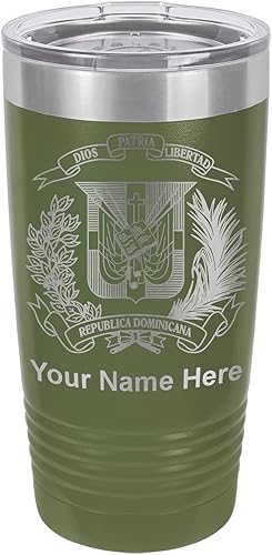 Miniatura 7 de LaserGram Vaso aislado al vacío de 20 onzas, escudo de armas República Dominicana, grabado personalizado incluido (gris)