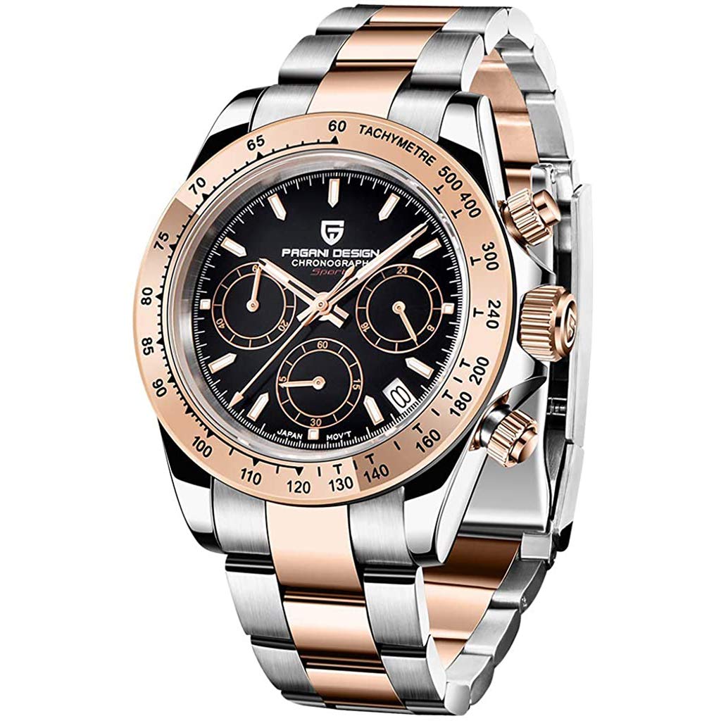 TYBERLEY Pagani Design Men's Classic Quartz Watch Japan VK63 Movement Ceramic Bezel Stainless Steel Waterproof Business Sport Chronograph Date