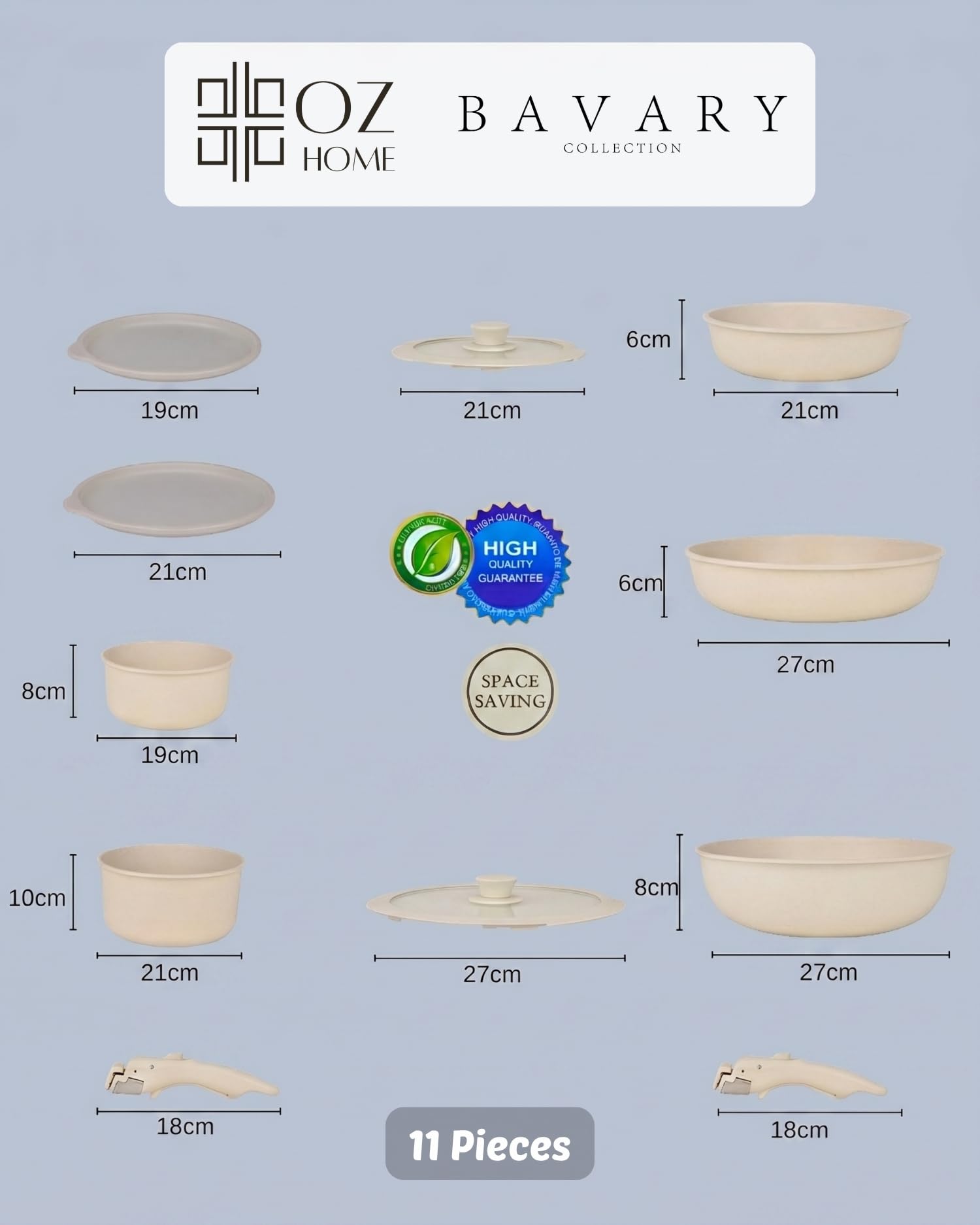 BAVARY Batería De Cocina 11 Piezas Mango Extraíble: Juego De Ollas Y Cacerolas De Cocina Inducción Antiadherente Con Tapas - Cazuelas Inducción, Ollas Cocina, Cazo Cocina - Apilable, Crema