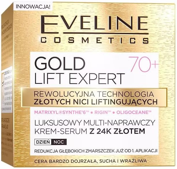 Offrez à votre peau mature le luxe et l'efficacité de la crème Gold Lift Expert 70+ d'Eveline Cosmetics. Jour après jour