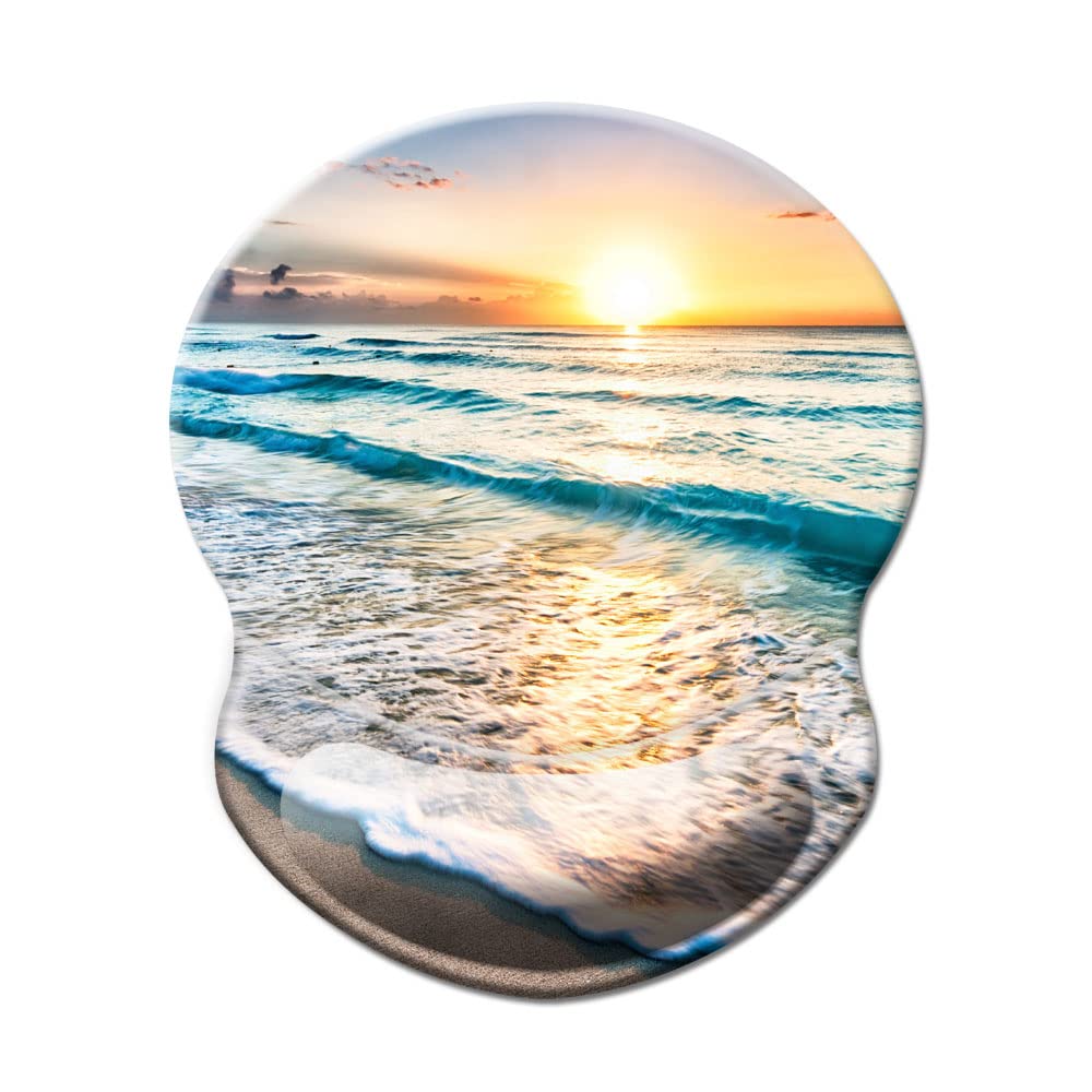 Mouse Pad with Wrist Support, Non Slip Mousepad Wrist Rest for Office, Computer, Laptop & Mac- Durable & Comfortable & Lightweight Ergonomic Support Mouse Mat Beach Sunshine