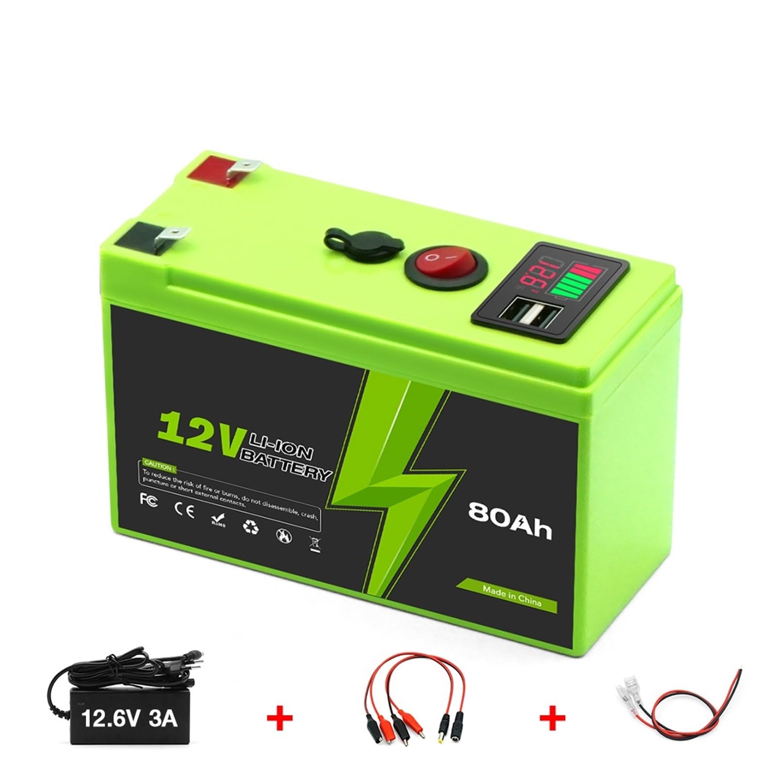 Batteria da 12 V 150 Ah, batteria al litio ricaricabile da oltre 4000 cicli, BMS integrato, for cavalcare giocattoli, scooter, ecoscandagli(12v 80Ah Set)