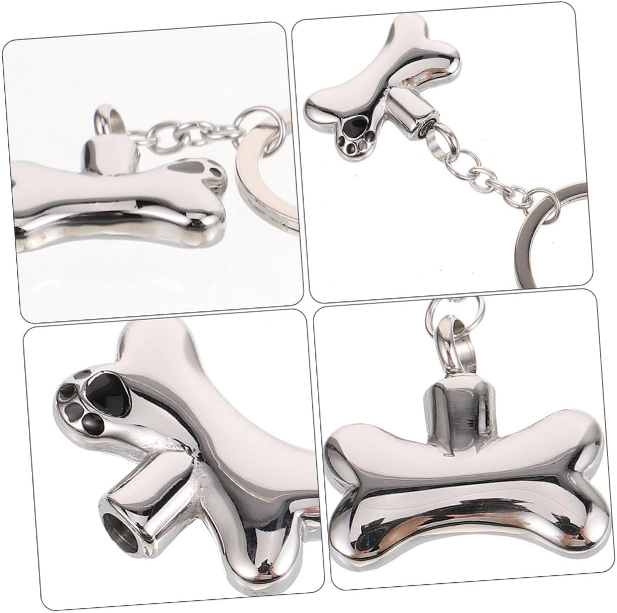 PET Ashes Pendant Keychain Dog Bone Urn, Titanium Steel 2pcs image 3