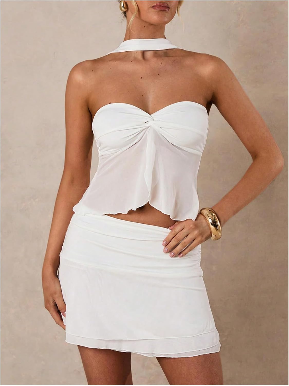 Floerns Women's Cut Out Twist Front Tank Top Sleeveless Sheer Date Night Halter Tops - Image 4