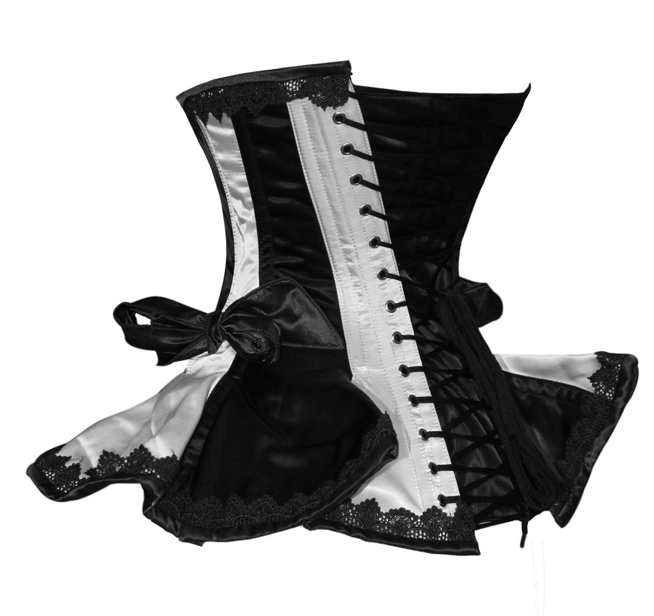 luvsecretlingerie Heavy Duty 22 Double Steel Boned Waist Training Satin Underbust Shaper Corset Frills Style #8408: XX-Small Black (Long Torso-fit Well for 14.9"/38 Cm Torso Length and Above)