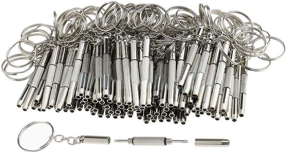 Difcuy 100Pcs 3 in 1 Protable Eyeglasses Screwdrivers,Multifunction Miniature Size Screwdriver,Duable Repair Tools with Keychain