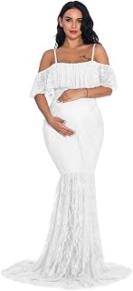 Fitted Lace Maternity Gown Ruffle Sleeve Mermaid Off Shoulder Photography Dress Baby Shower