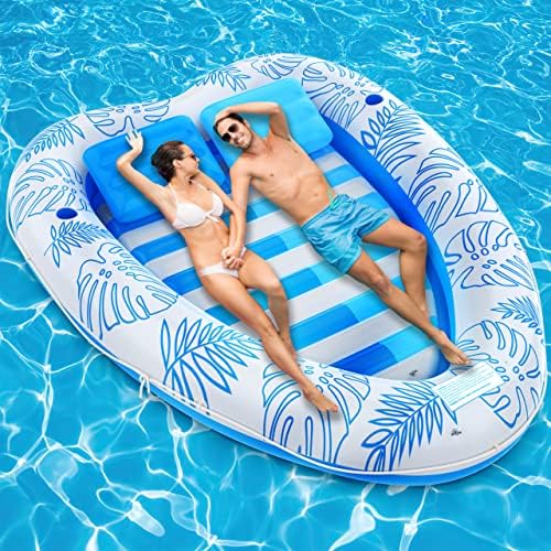 Bloranda Large Pool Floats for Adults - Heart-Shaped Inflatable Tanning Pool Lounger Float | Inflatable Pool for Adults, Tanning Bed Mat Pad Beach Pool Party Toys for Adults Kids 87x67’’