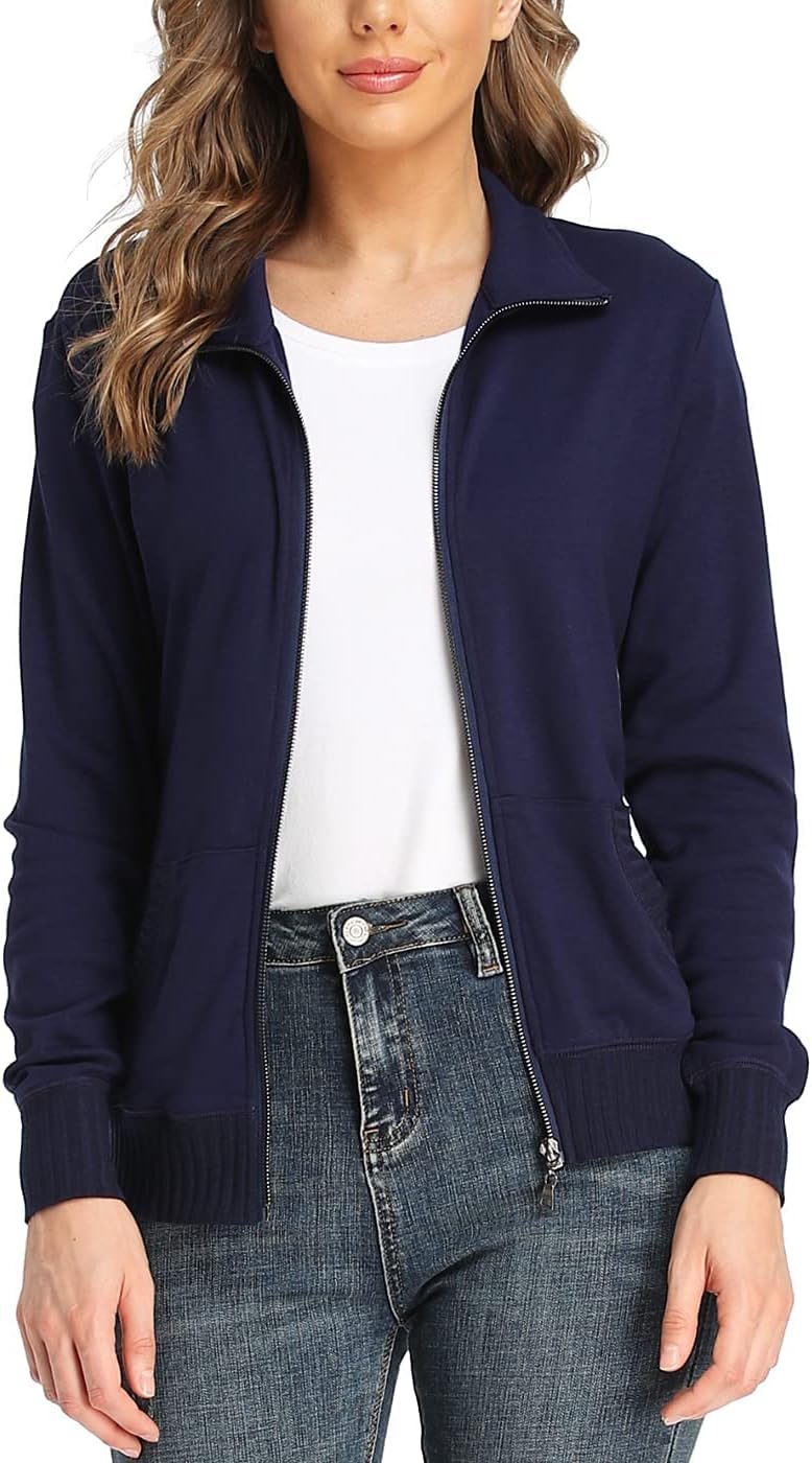Women's Zip up Sweatshirt Jacket Stand Collar Hoodless Running Sweatshirt with Pockets - Image 3